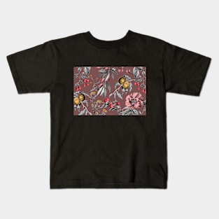 Antique Botanical Pattern (Wine Red) Kids T-Shirt